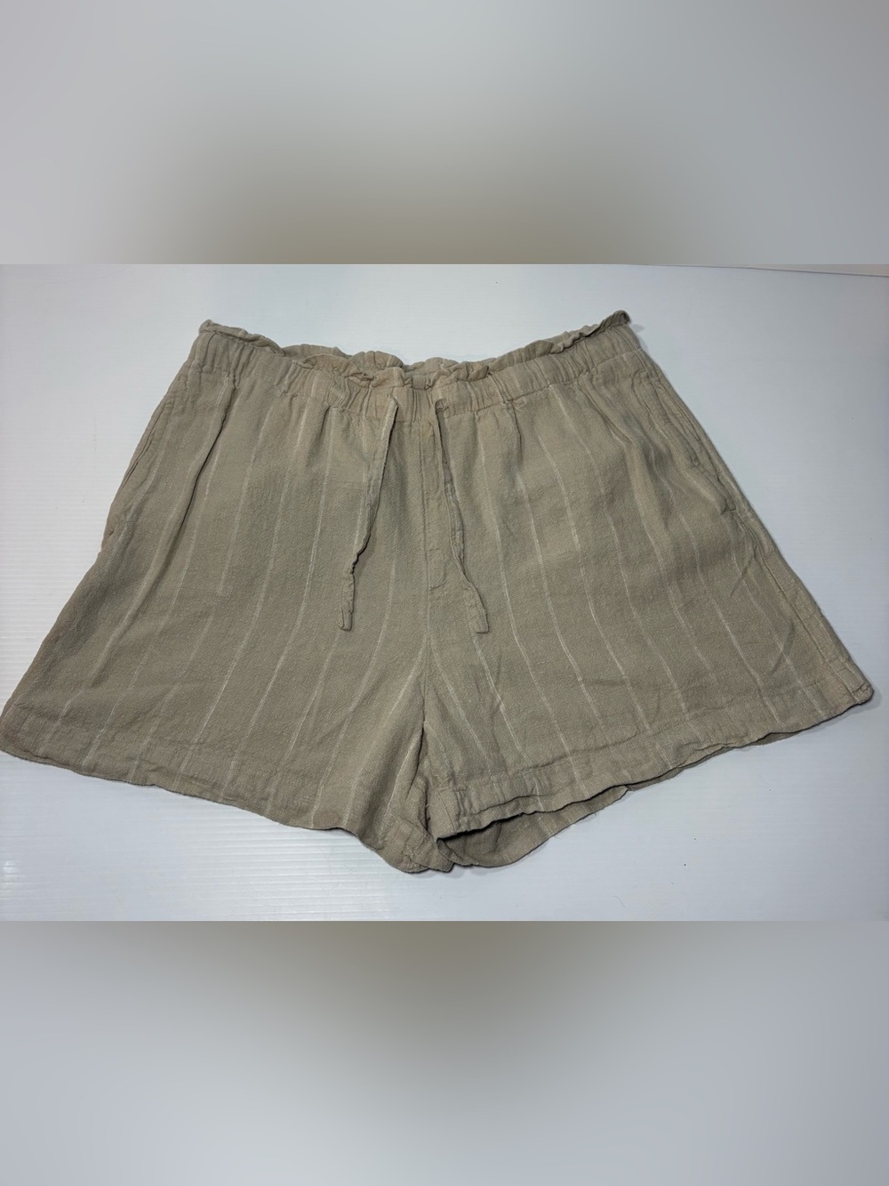 RW&CO. Lightweight Drawstring Shorts in Taupe Stripe 60% Linen shorts